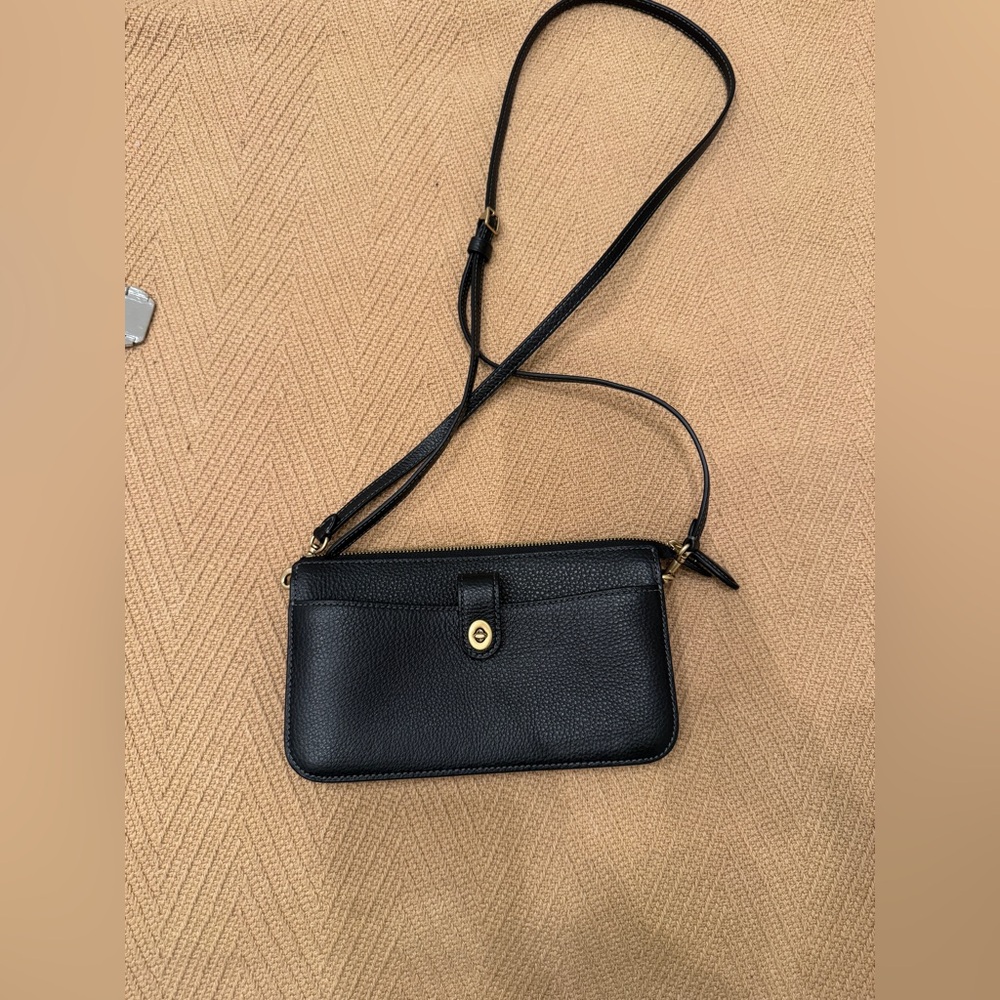Coach black Pebbled Leather Crossbody Wallet - Classic Women's Bag